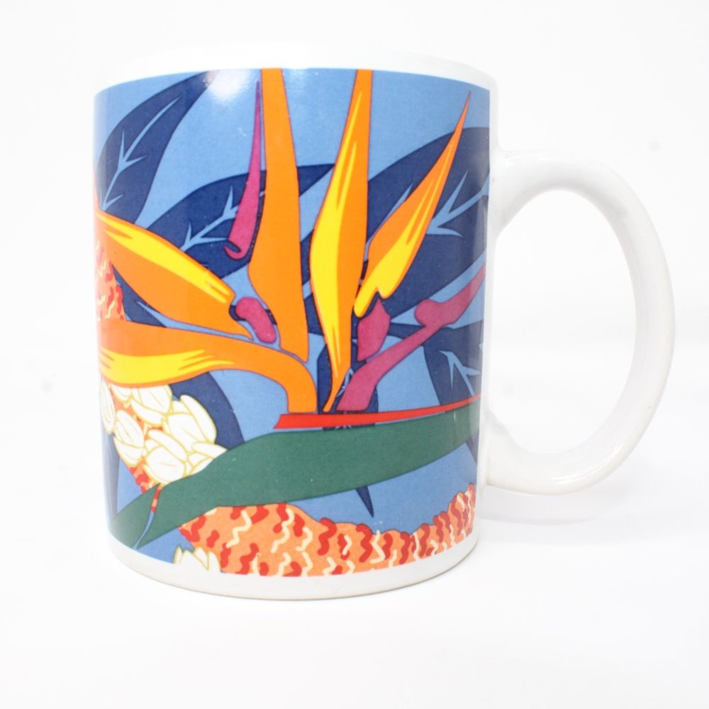 Hilo Hattie Floral Bird of Paradise Hawaii Ceramic Coffee Mug Cup 10 Oz (1999)